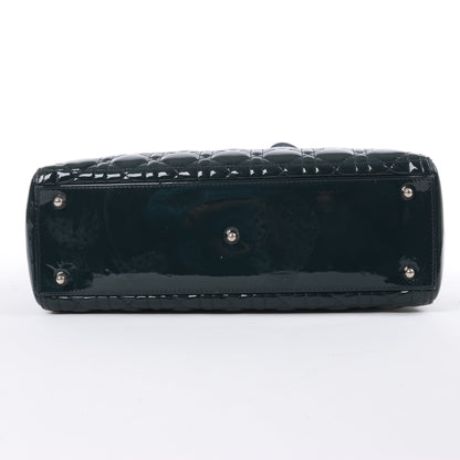 Dior Lady Dior Large Cannage Patent Leather 2Way Handbag in Green