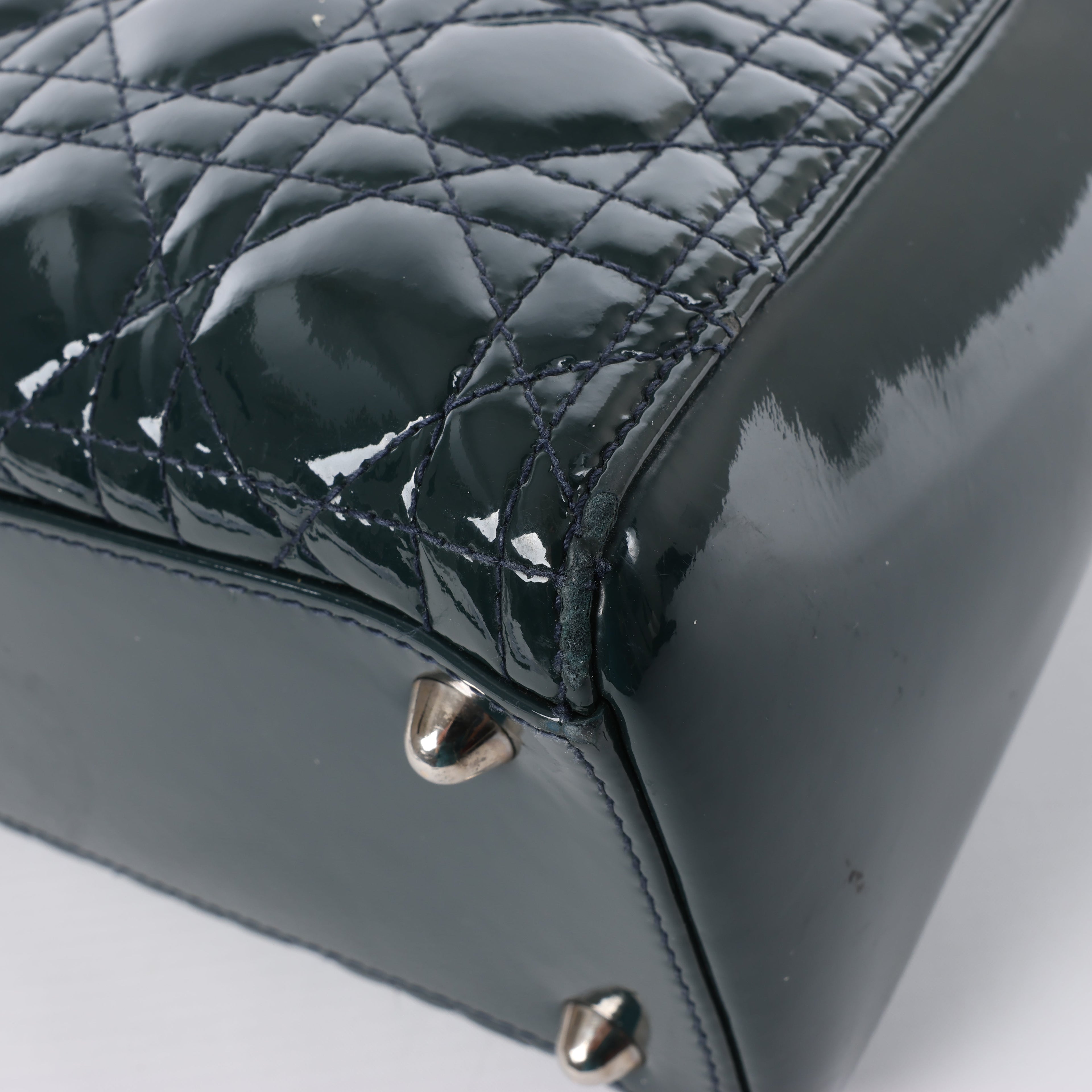 Dior Lady Dior Large Cannage Patent Leather 2Way Handbag in Green