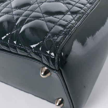 Dior Lady Dior Large Cannage Patent Leather 2Way Handbag in Green