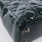 Dior Lady Dior Large Cannage Patent Leather 2Way Handbag in Green