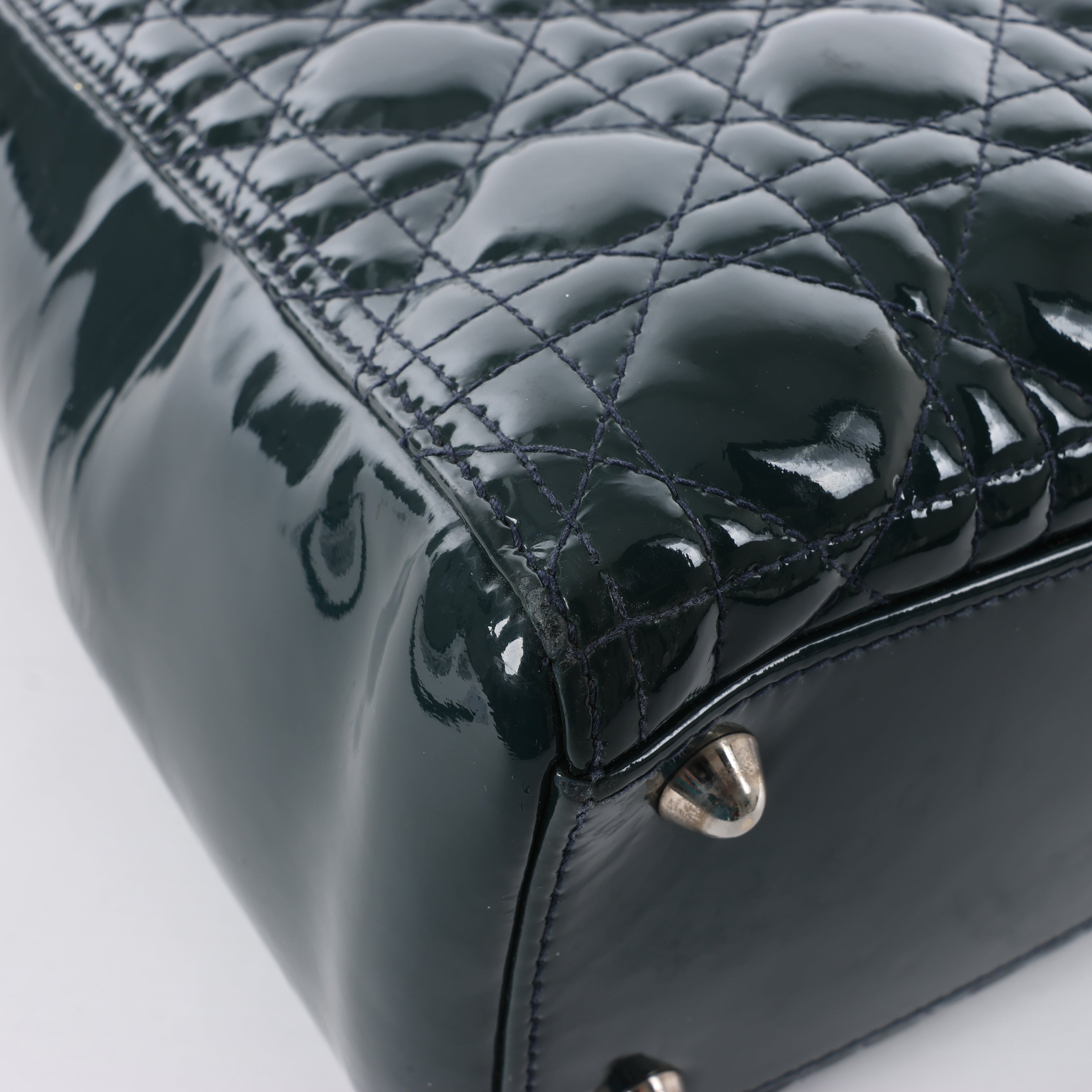 Dior Lady Dior Large Cannage Patent Leather 2Way Handbag in Green