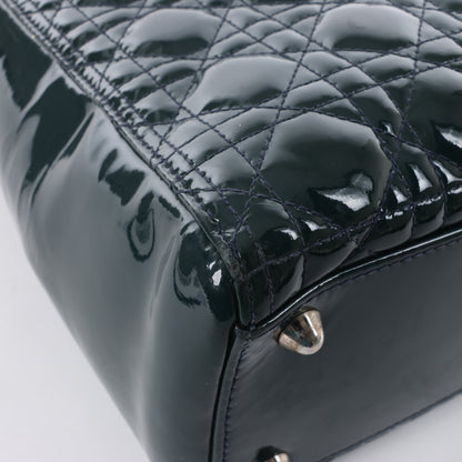 Dior Lady Dior Large Cannage Patent Leather 2Way Handbag in Green