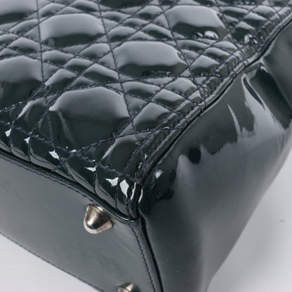 Dior Lady Dior Large Cannage Patent Leather 2Way Handbag in Green