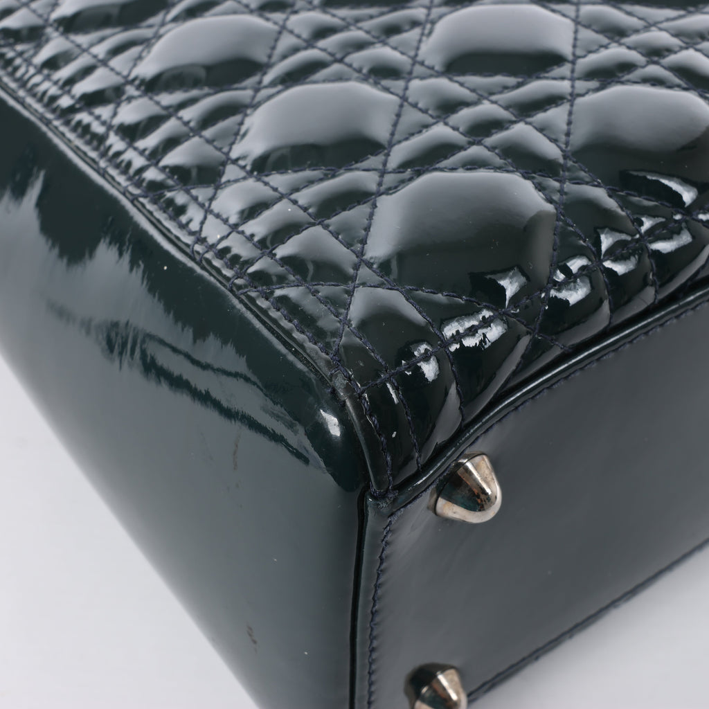 Dior Lady Dior Large Cannage Patent Leather 2Way Handbag in Green