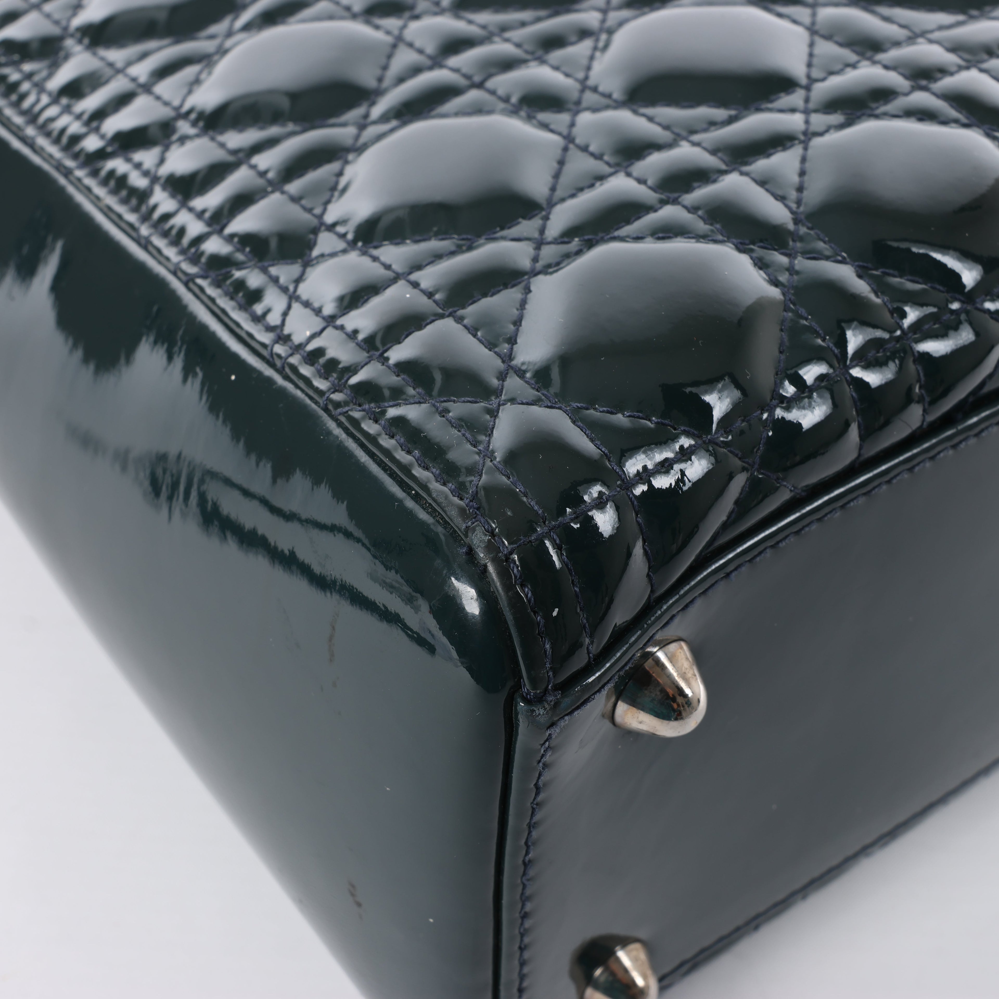 Dior Lady Dior Large Cannage Patent Leather 2Way Handbag in Green