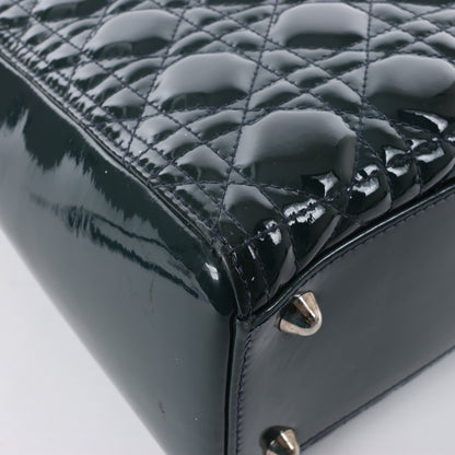 Dior Lady Dior Large Cannage Patent Leather 2Way Handbag in Green