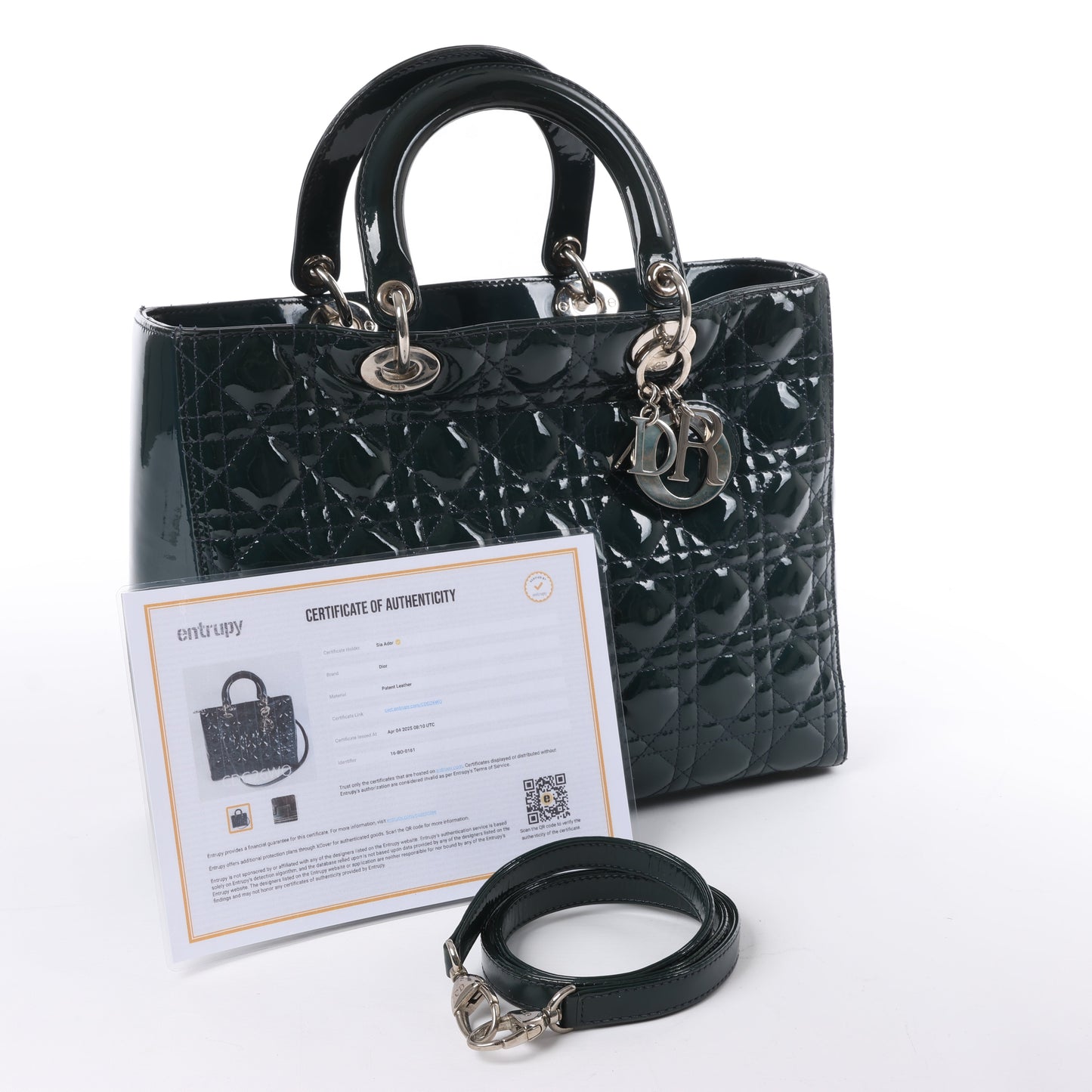 Dior Lady Dior Large Cannage Patent Leather 2Way Handbag in Green