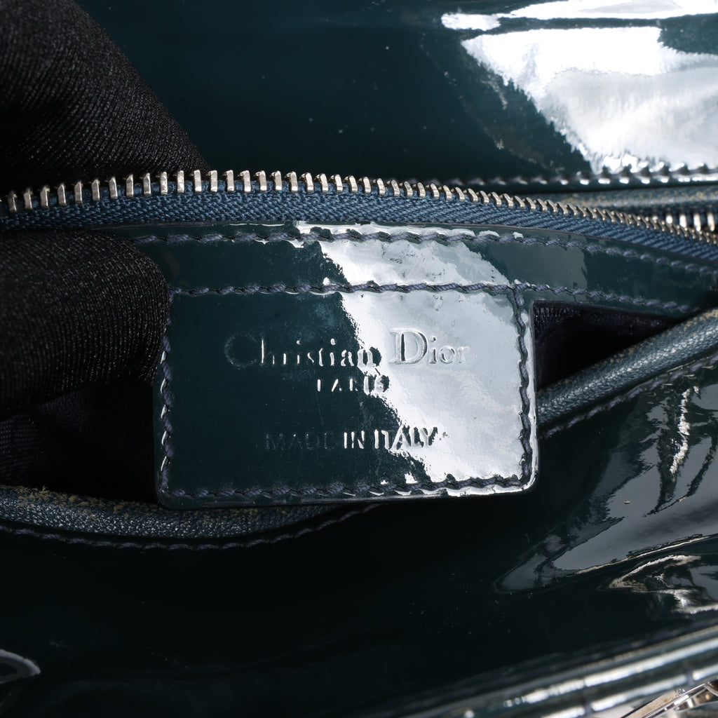 Dior Lady Dior Large Cannage Patent Leather 2Way Handbag in Green