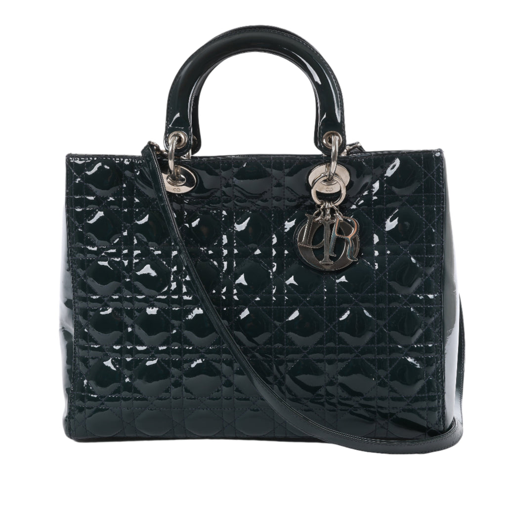 Dior Lady Dior Large Cannage Patent Leather 2Way Handbag in Green