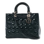 Dior Lady Dior Large Cannage Patent Leather 2Way Handbag in Green