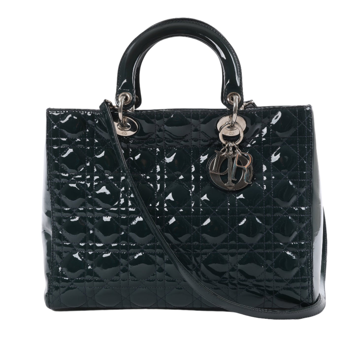 Dior Lady Dior Large Cannage Patent Leather 2Way Handbag in Green