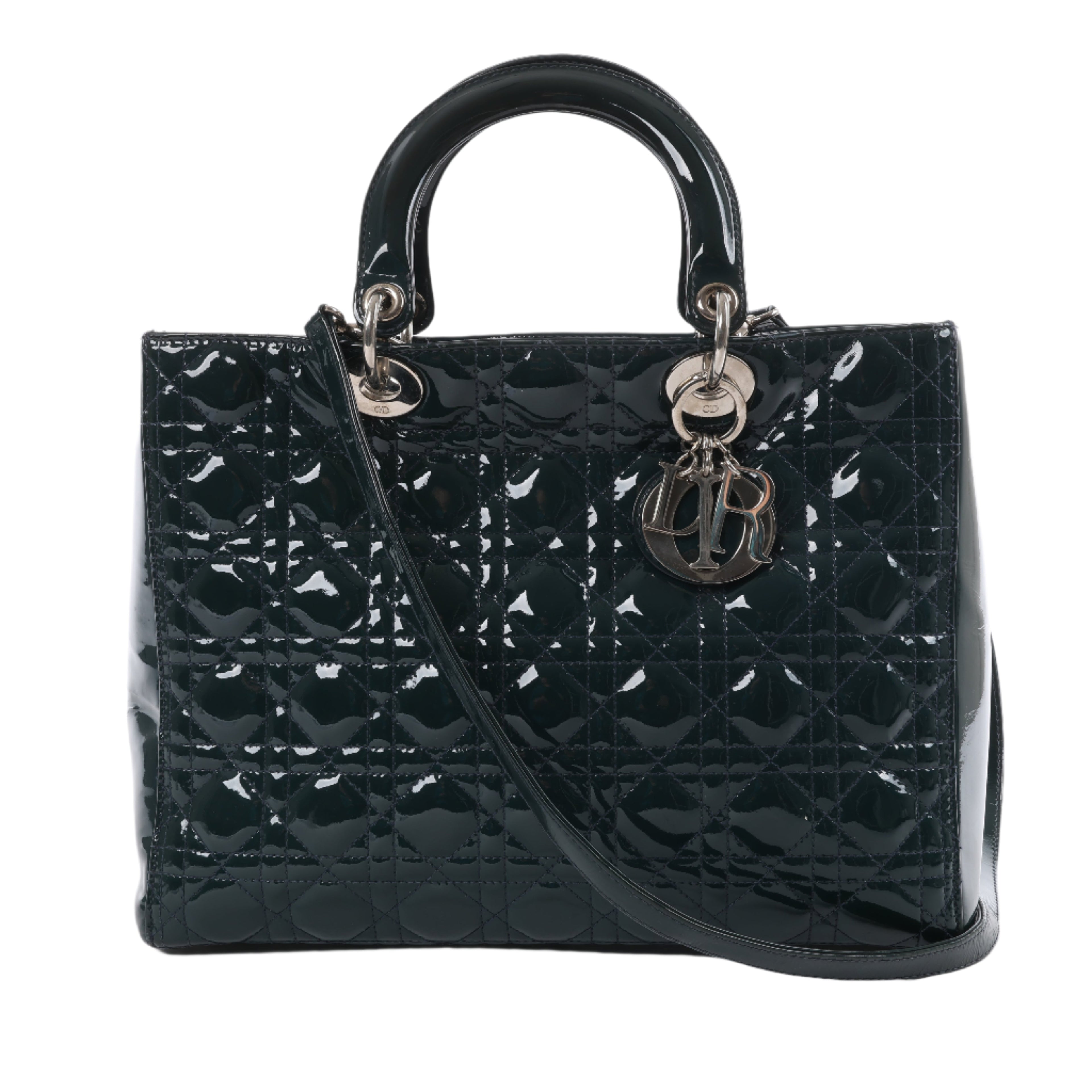 Dior Lady Dior Large Cannage Patent Leather 2Way Handbag in Green