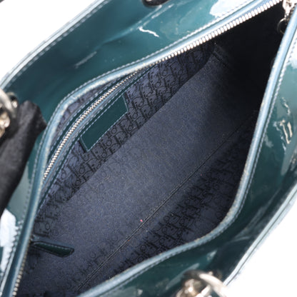 Dior Lady Dior Large Cannage Patent Leather 2Way Handbag in Green