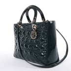 Dior Lady Dior Large Cannage Patent Leather 2Way Handbag in Green