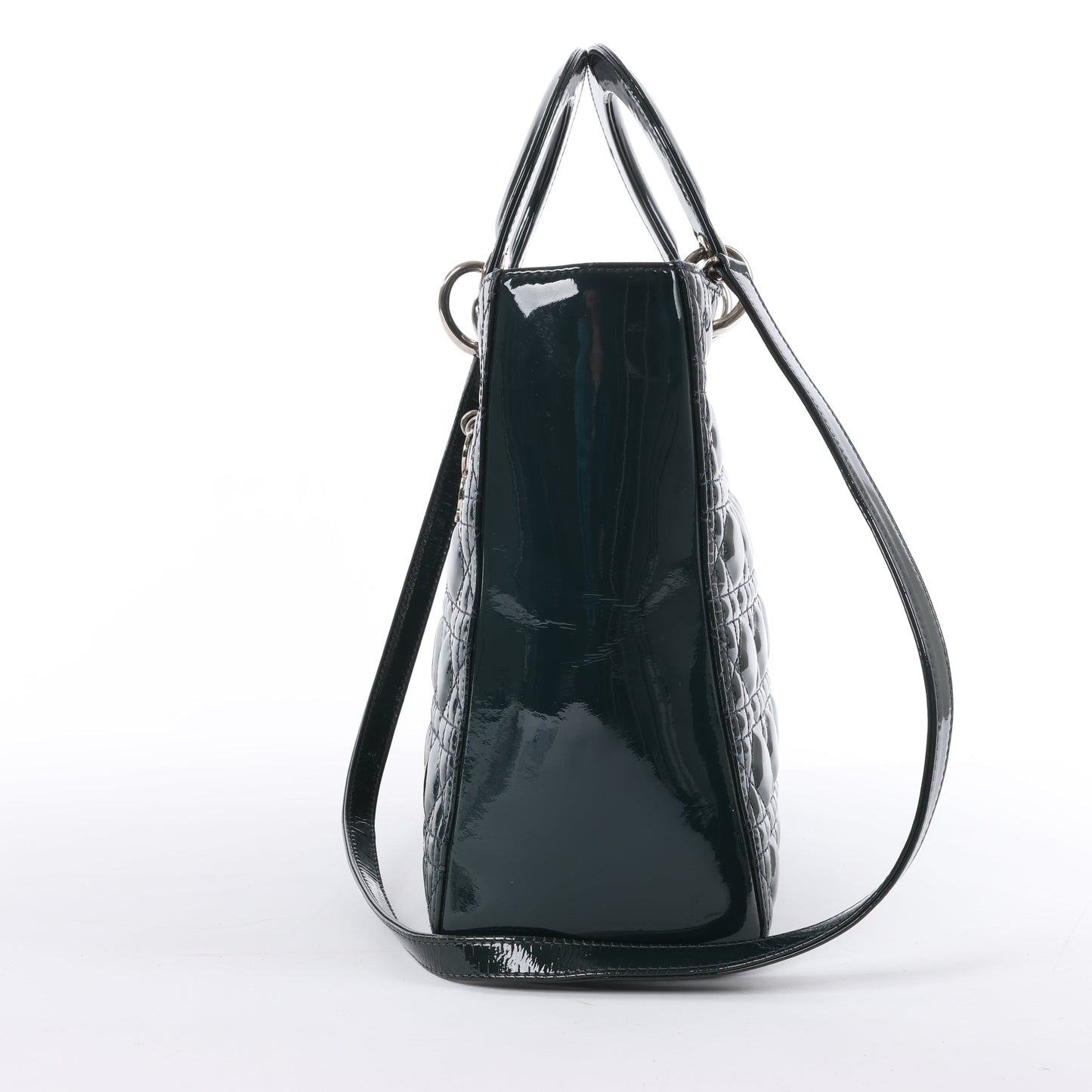 Dior Lady Dior Large Cannage Patent Leather 2Way Handbag in Green