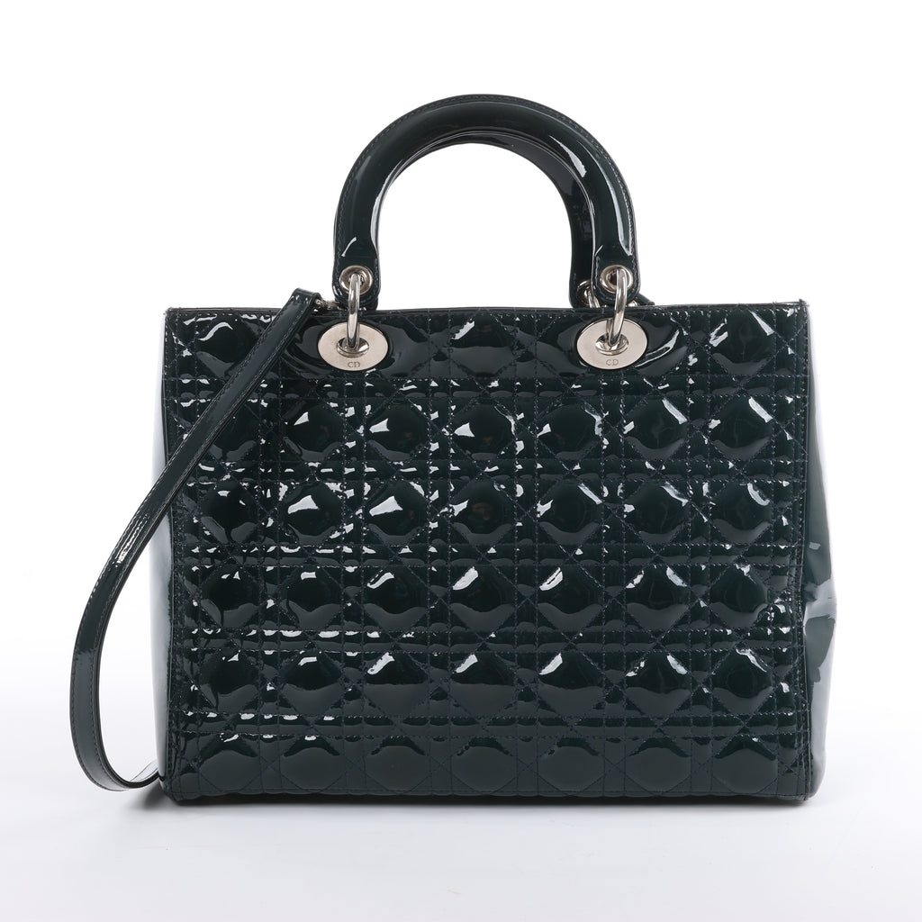 Dior Lady Dior Large Cannage Patent Leather 2Way Handbag in Green