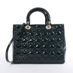 Dior Lady Dior Large Cannage Patent Leather 2Way Handbag in Green