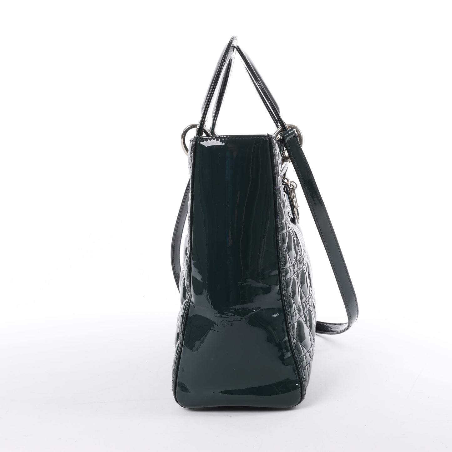 Dior Lady Dior Large Cannage Patent Leather 2Way Handbag in Green