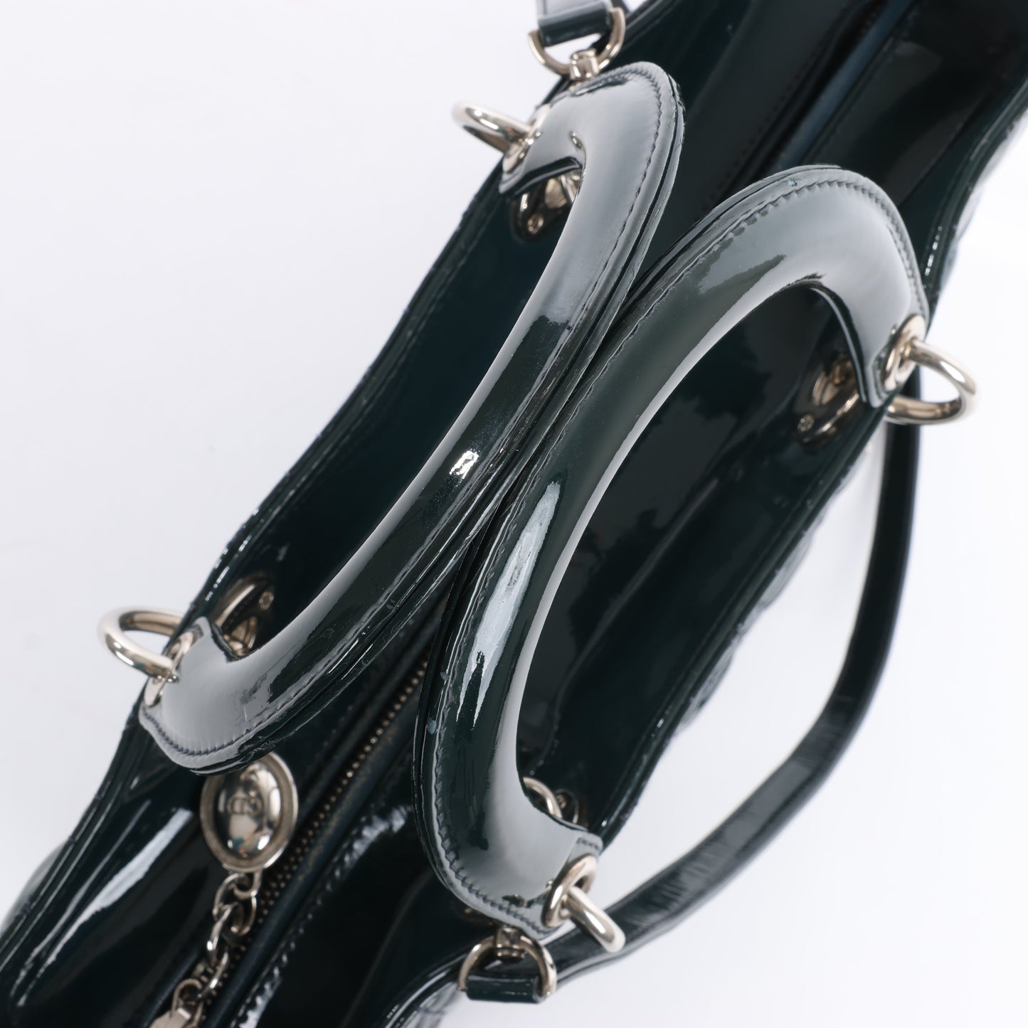 Dior Lady Dior Large Cannage Patent Leather 2Way Handbag in Green