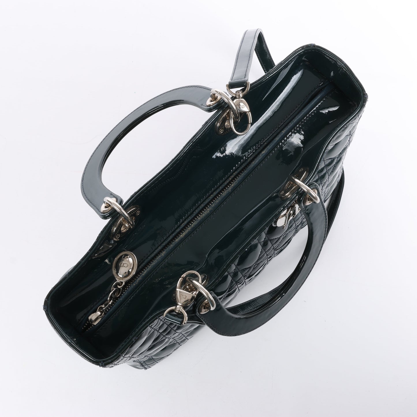 Dior Lady Dior Large Cannage Patent Leather 2Way Handbag in Green