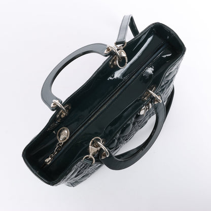 Dior Lady Dior Large Cannage Patent Leather 2Way Handbag in Green