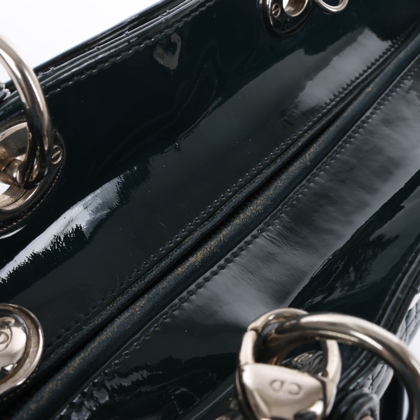 Dior Lady Dior Large Cannage Patent Leather 2Way Handbag in Green