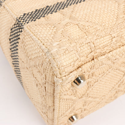 Dior Lady D-Lite Raffia Woven Cannage Embroidered Medium 2Way Handbag in Beige