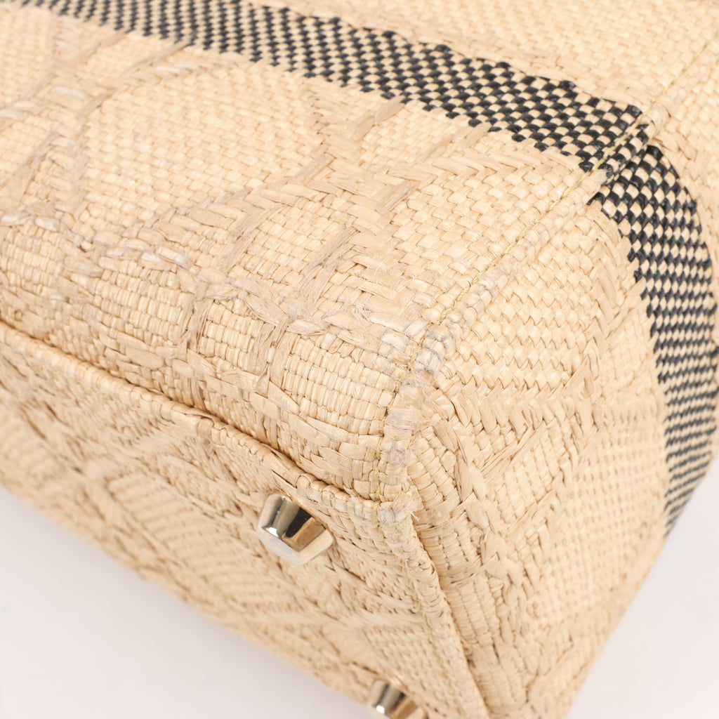 Dior Lady D-Lite Raffia Woven Cannage Embroidered Medium 2Way Handbag in Beige