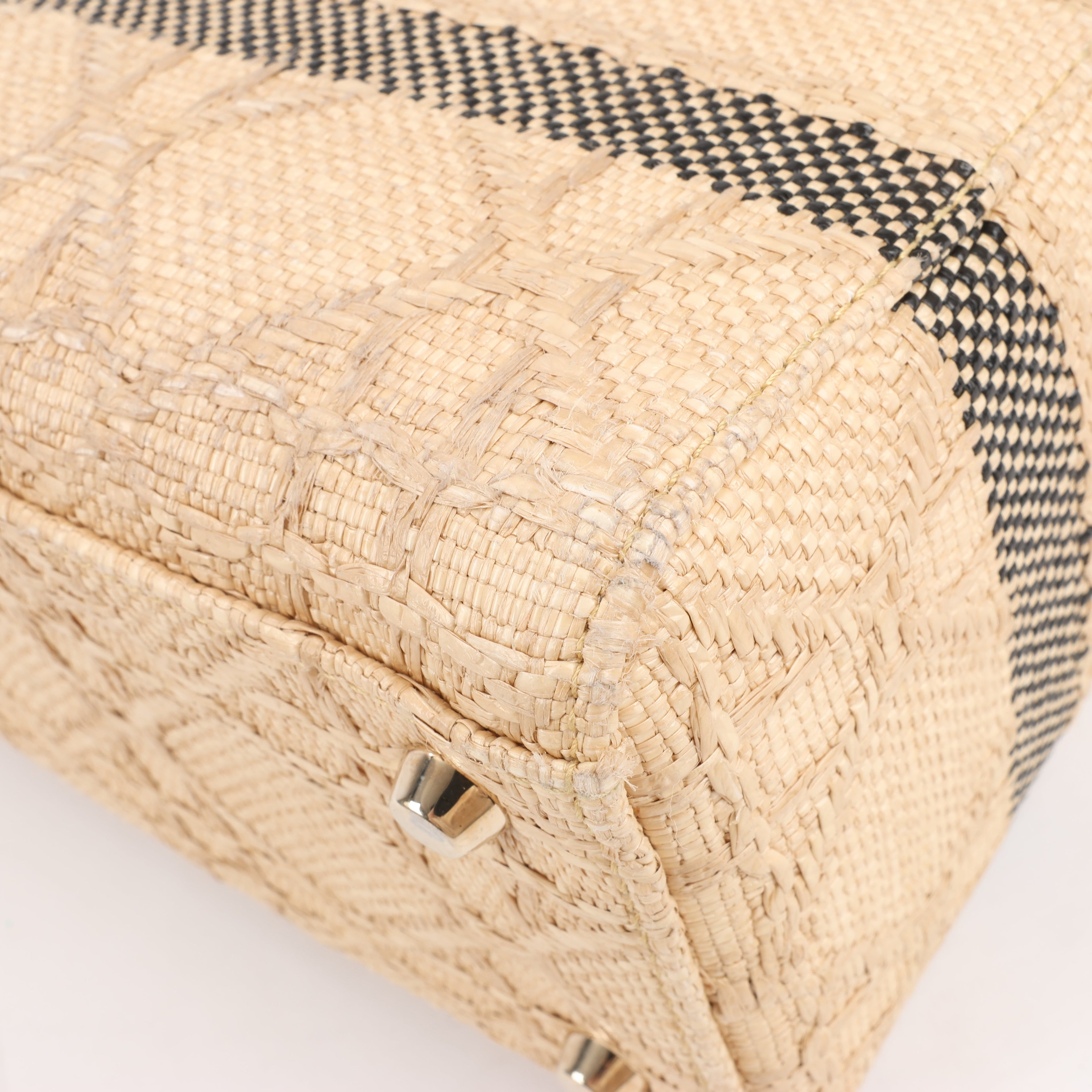 Dior Lady D-Lite Raffia Woven Cannage Embroidered Medium 2Way Handbag in Beige