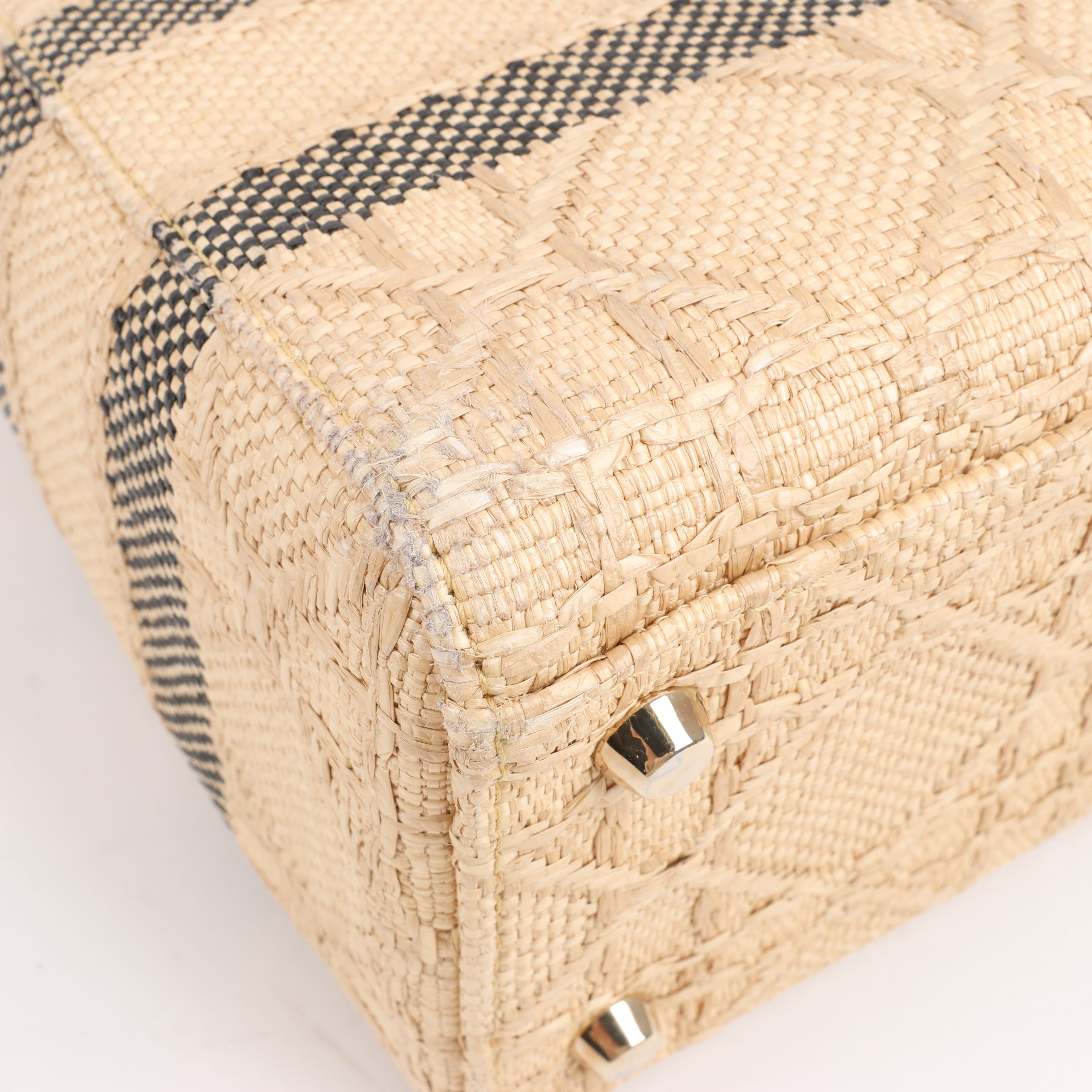 Dior Lady D-Lite Raffia Woven Cannage Embroidered Medium 2Way Handbag in Beige