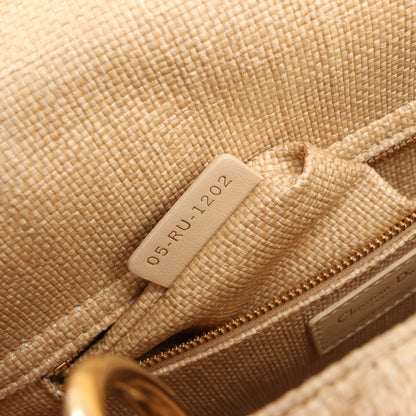Dior Lady D-Lite Raffia Woven Cannage Embroidered Medium 2Way Handbag in Beige
