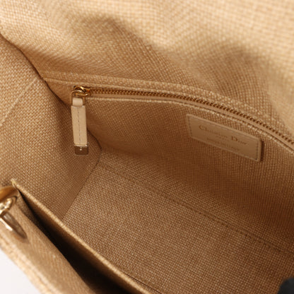Dior Lady D-Lite Raffia Woven Cannage Embroidered Medium 2Way Handbag in Beige