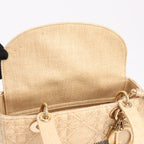 Dior Lady D-Lite Raffia Woven Cannage Embroidered Medium 2Way Handbag in Beige