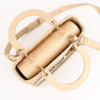 Dior Lady D-Lite Raffia Woven Cannage Embroidered Medium 2Way Handbag in Beige