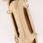 Dior Lady D-Lite Raffia Woven Cannage Embroidered Medium 2Way Handbag in Beige