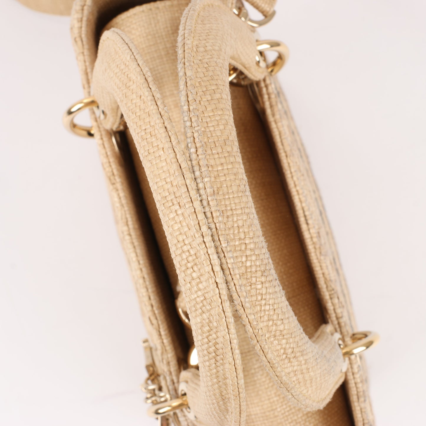 Dior Lady D-Lite Raffia Woven Cannage Embroidered Medium 2Way Handbag in Beige