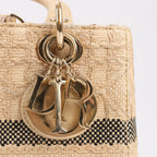 Dior Lady D-Lite Raffia Woven Cannage Embroidered Medium 2Way Handbag in Beige