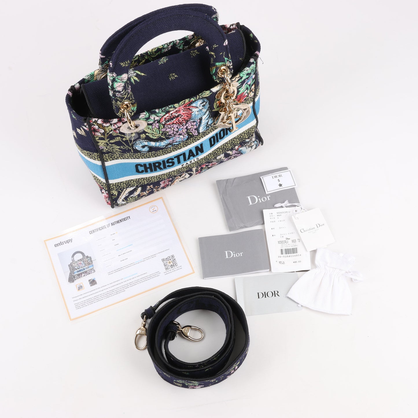 Dior Lady D-Lite Canvas D-Constellation Embroidered Medium 2Way Handbag in Multicolor