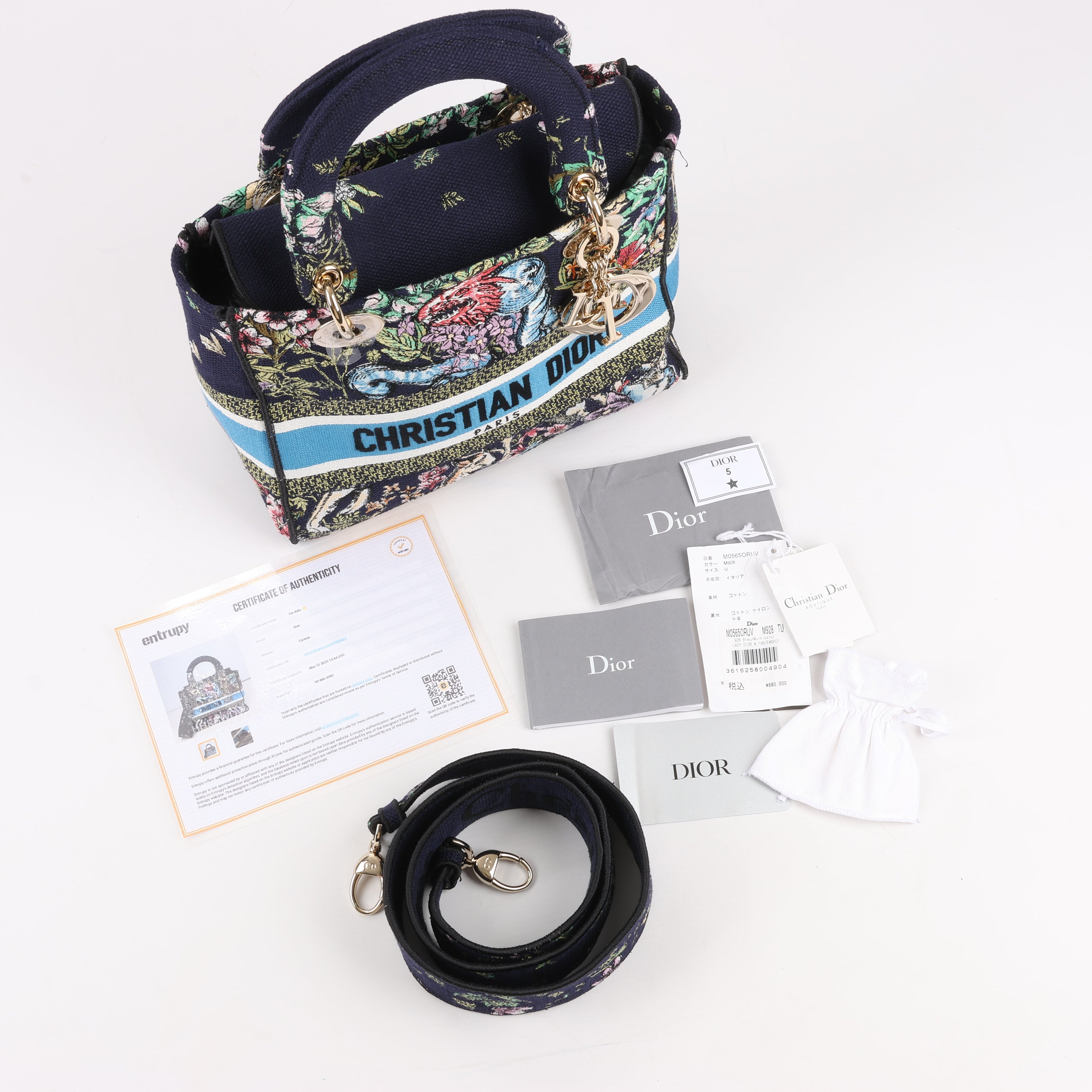 Dior Lady D-Lite Canvas D-Constellation Embroidered Medium 2Way Handbag in Multicolor