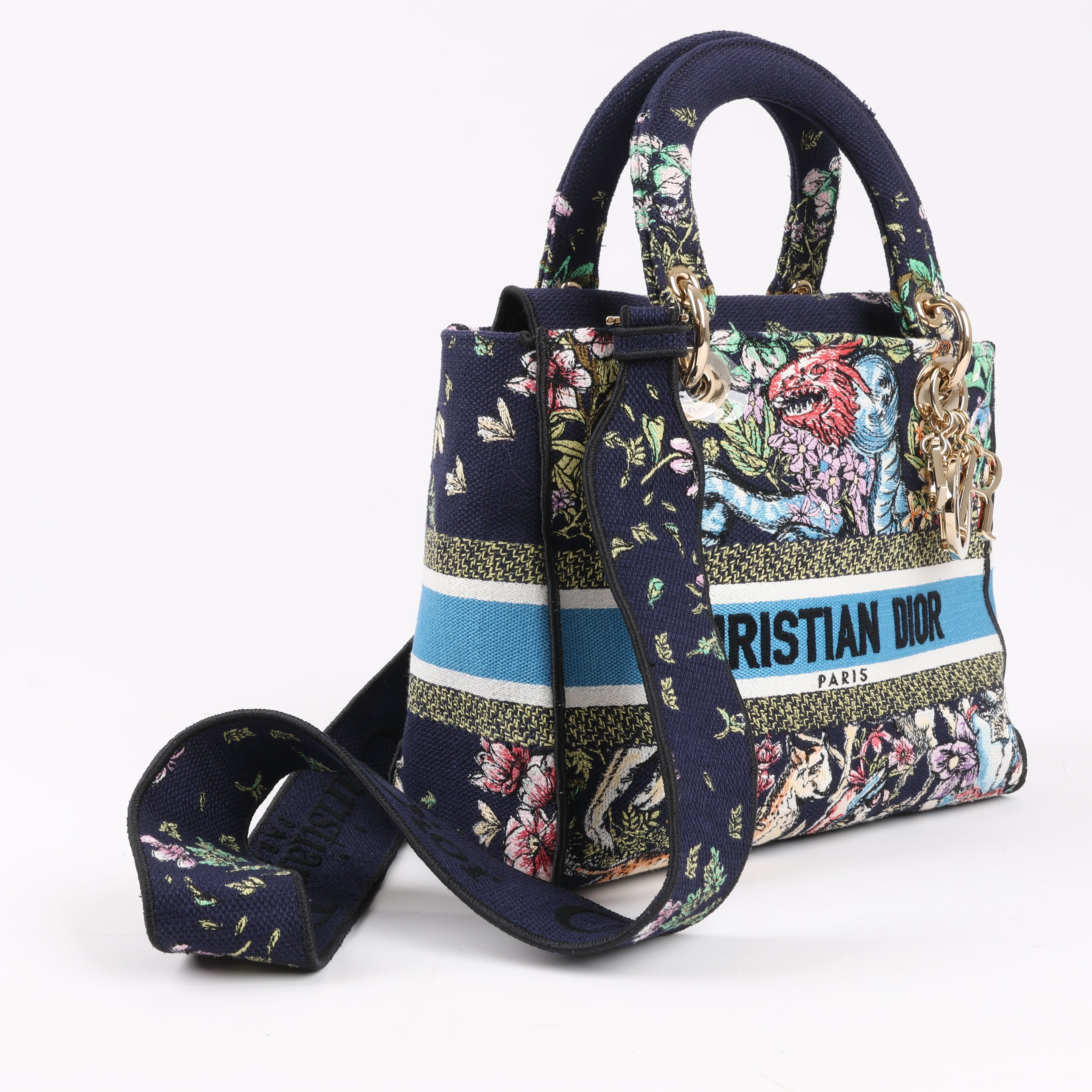 Dior Lady D-Lite Canvas D-Constellation Embroidered Medium 2Way Handbag in Multicolor