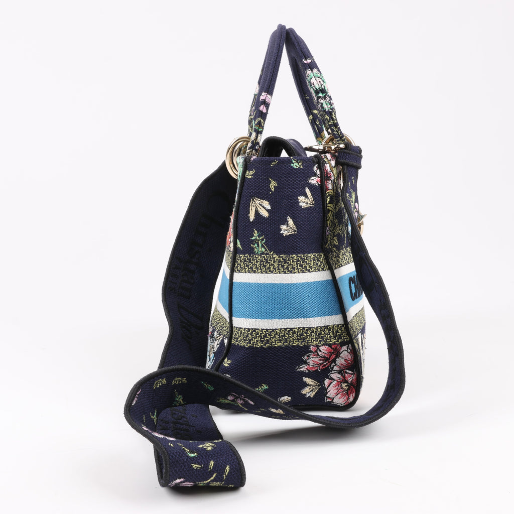 Dior Lady D-Lite Canvas D-Constellation Embroidered Medium 2Way Handbag in Multicolor