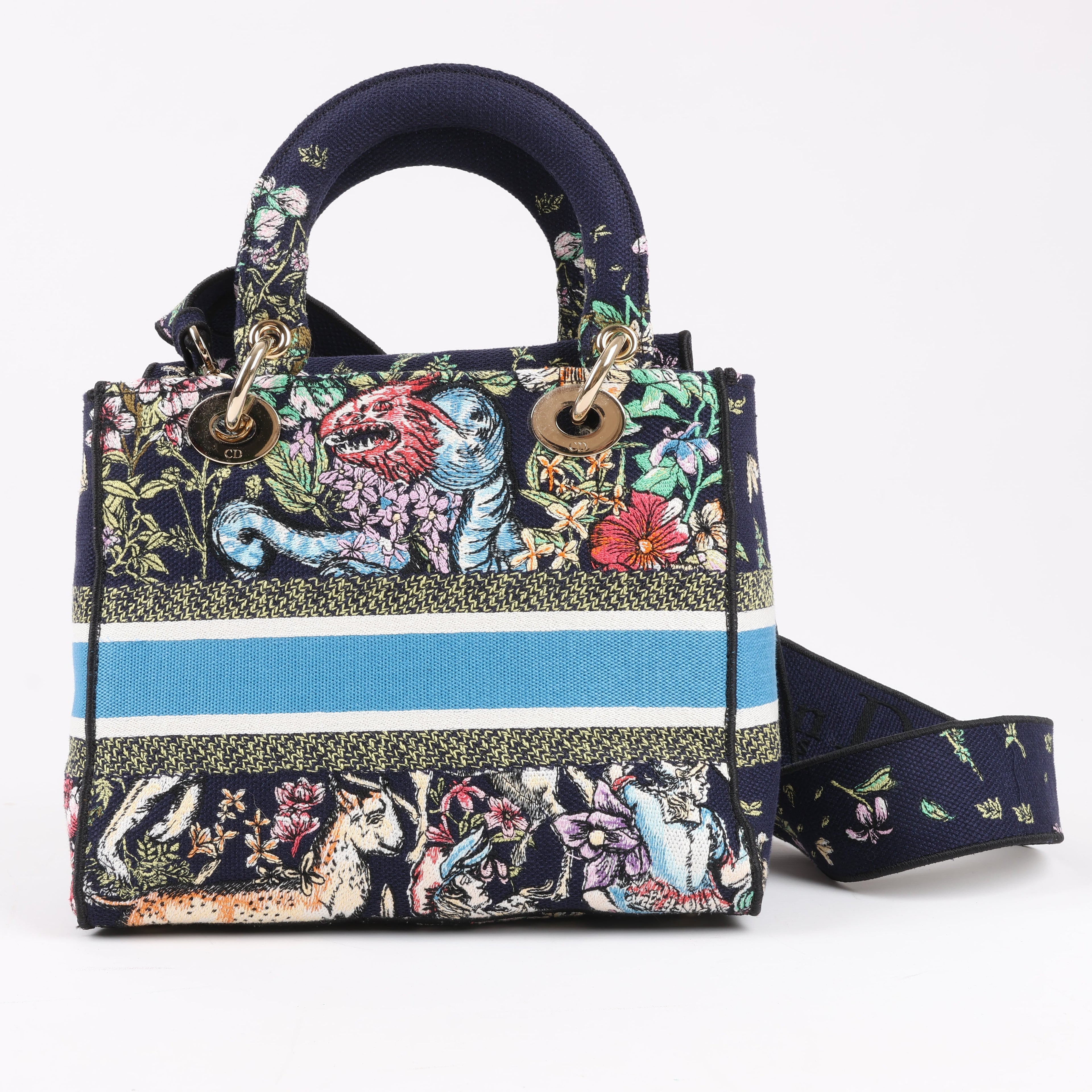 Dior Lady D-Lite Canvas D-Constellation Embroidered Medium 2Way Handbag in Multicolor
