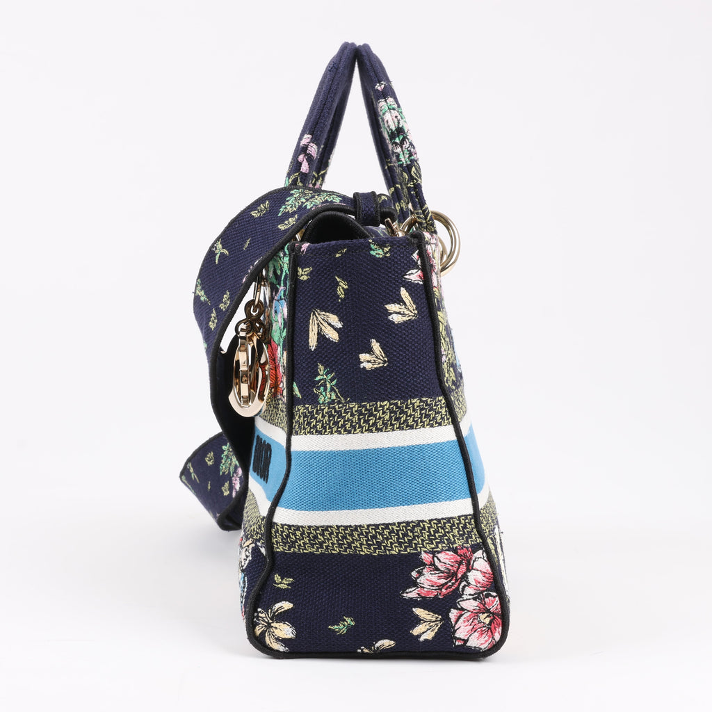 Dior Lady D-Lite Canvas D-Constellation Embroidered Medium 2Way Handbag in Multicolor