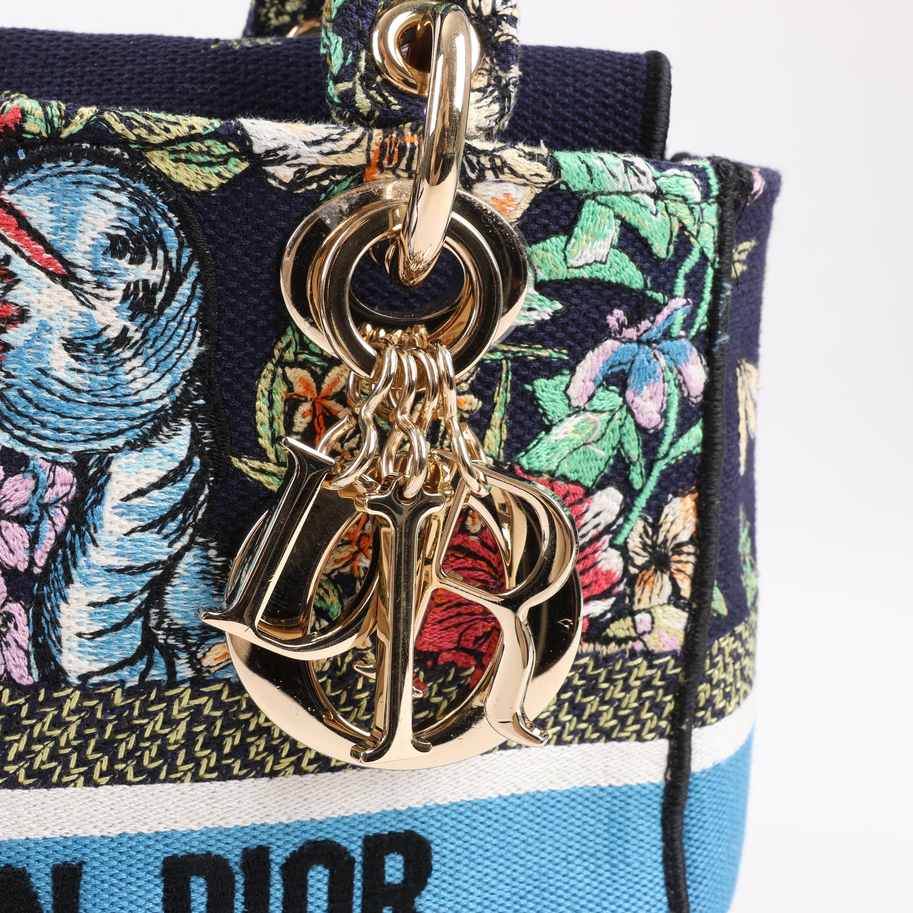 Dior Lady D-Lite Canvas D-Constellation Embroidered Medium 2Way Handbag in Multicolor
