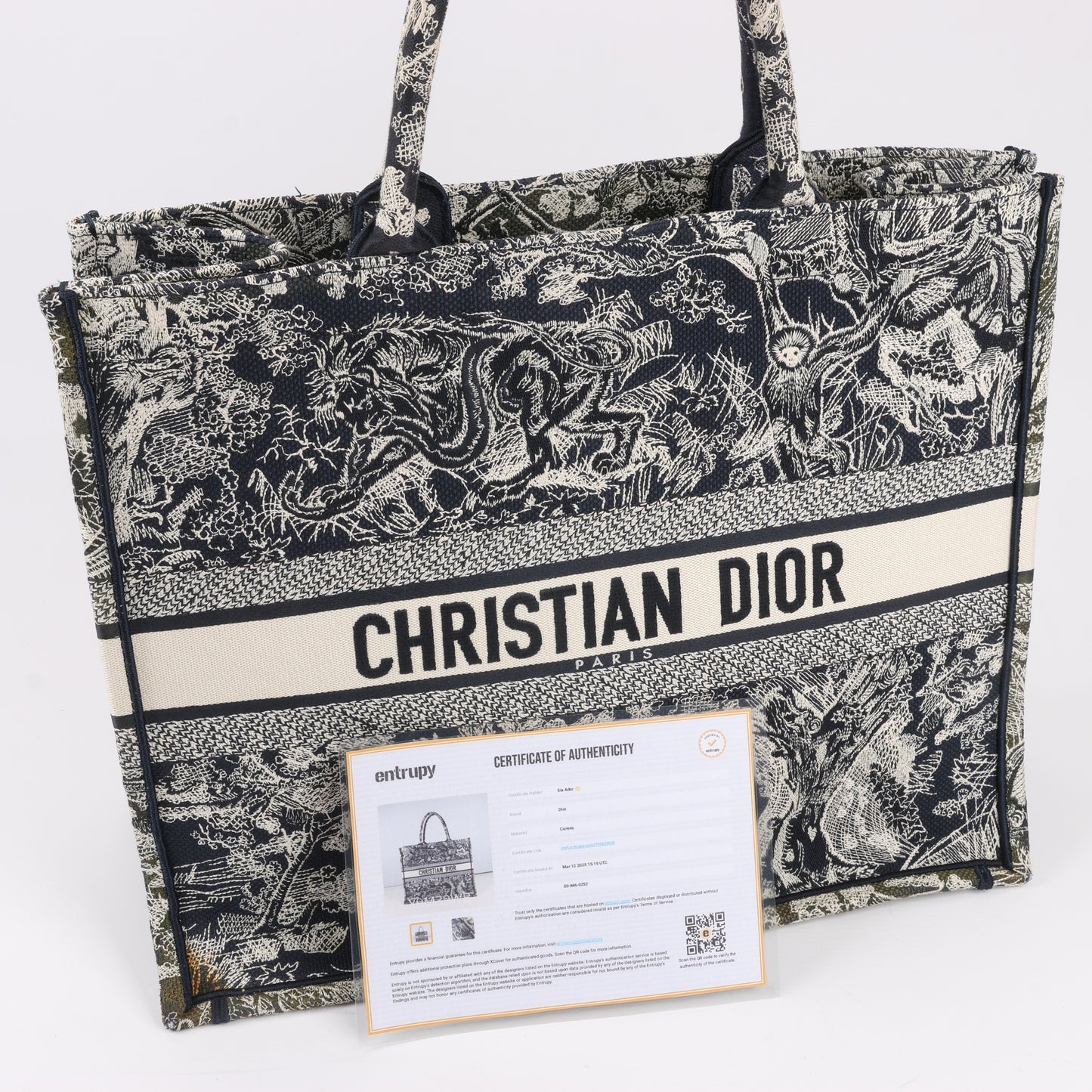 Christian Dior Toile Doo JUY Embroidery Book Large Canvas Tote Bag in Navy Blue