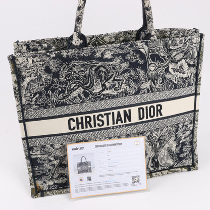 Christian Dior Toile Doo JUY Embroidery Book Large Canvas Tote Bag in Navy Blue