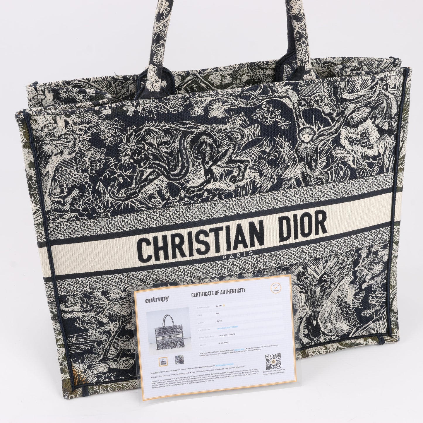 Christian Dior Toile Doo JUY Embroidery Book Large Canvas Tote Bag in Navy Blue