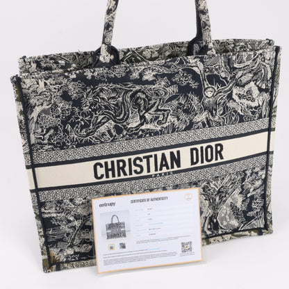 Christian Dior Toile Doo JUY Embroidery Book Large Canvas Tote Bag in Navy Blue