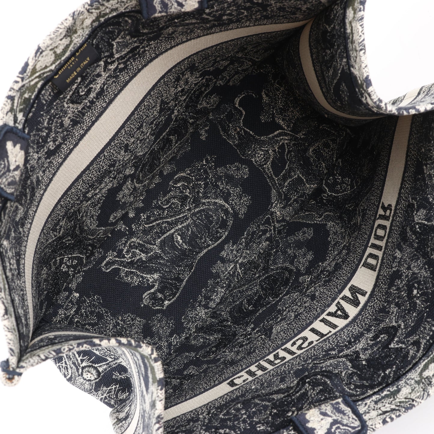 Dior Toile Doo JUY Embroidery Book Large Canvas Tote Bag in Navy Blue