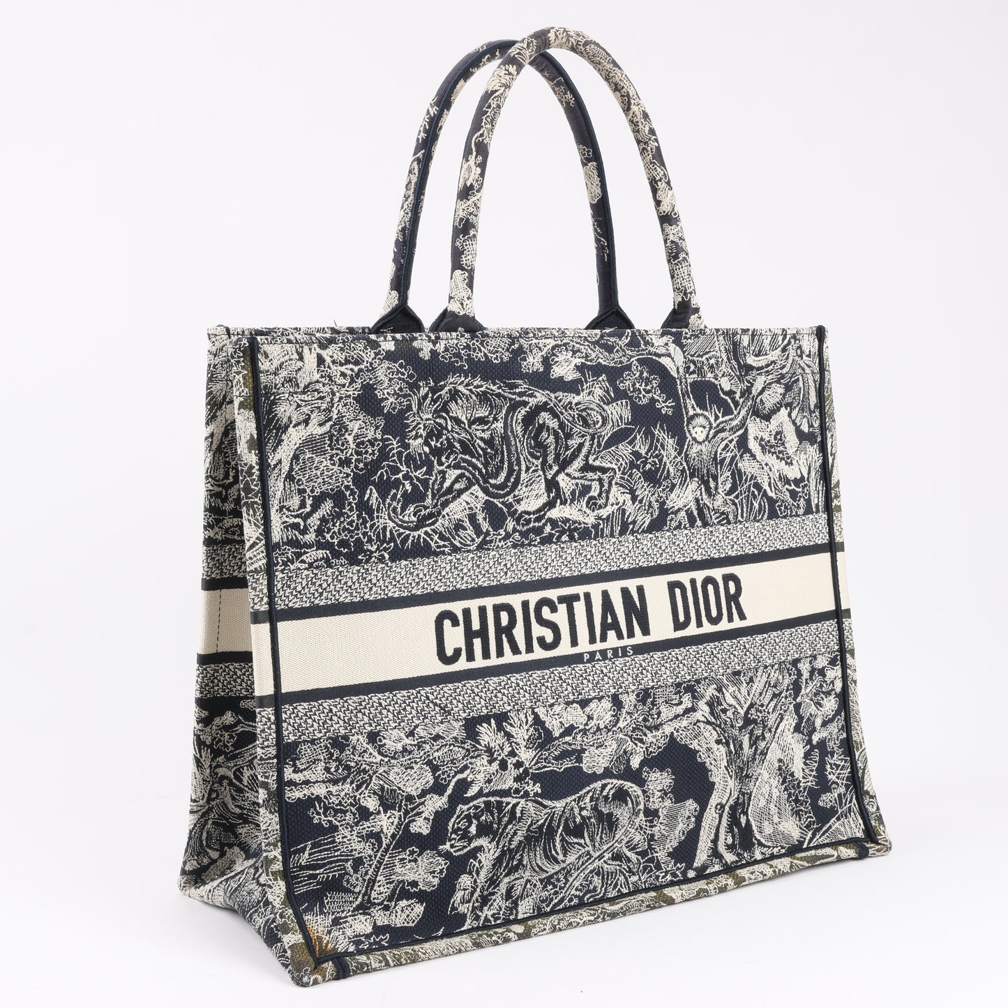 Christian Dior Toile Doo JUY Embroidery Book Large Canvas Tote Bag in Navy Blue